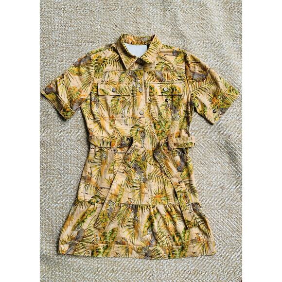 Desigual tropical shirt dress leopard cheetah safari M - Picture 2 of 12